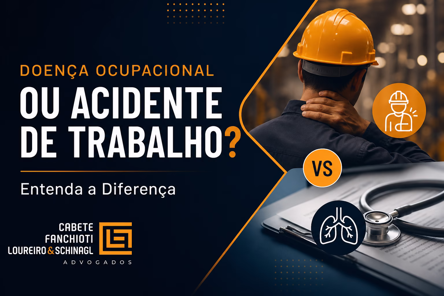 Comparação visual entre doença ocupacional (exposição prolongada ao longo do tempo) e acidente de trabalho (evento súbito e datável)
