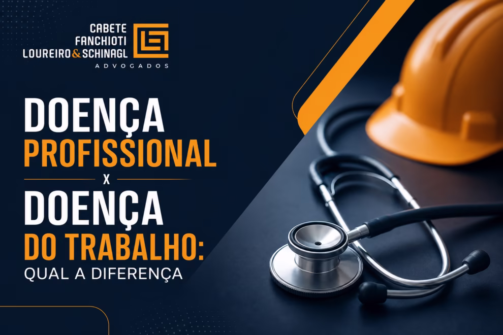 Comparação visual entre doença profissional (tecnopatia) e doença do trabalho (mesopatia), destacando nexo presumido versus nexo comprovado.