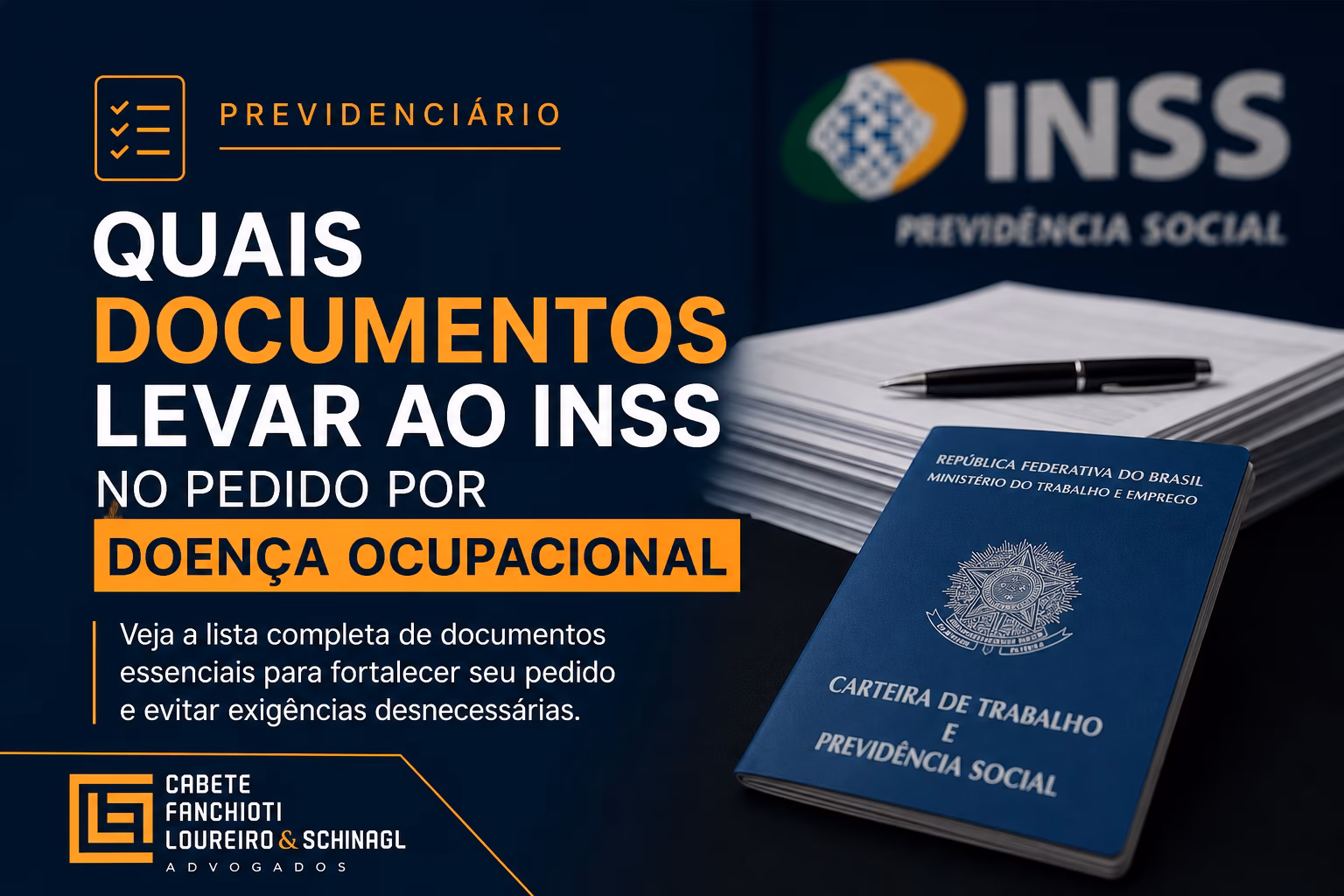 Checklist com documentos para pedido de benefício por doença ocupacional no INSS
