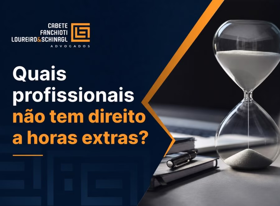 Profissionais sem direito a horas extras: analista trabalhista explicando legislação com cores corporativas azul, laranja e branco