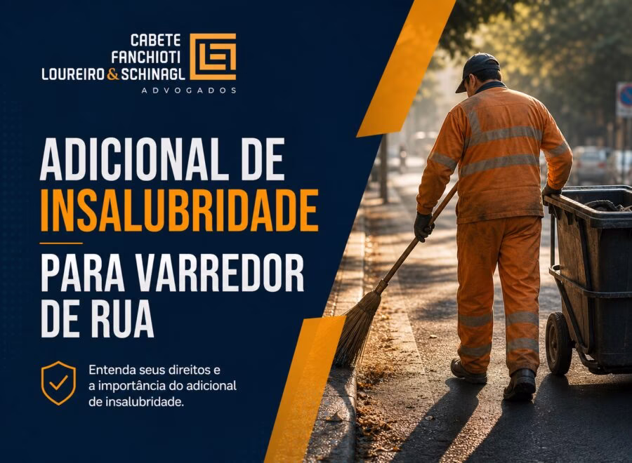 Varredor de rua com uniforme em ambiente urbano, ilustrando direitos trabalhistas e insalubridade