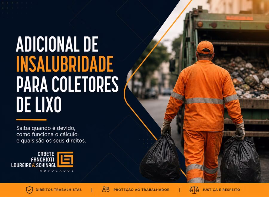 Coletores de lixo em uniforme profissional durante coleta, representando direitos trabalhistas e adicional de insalubridade