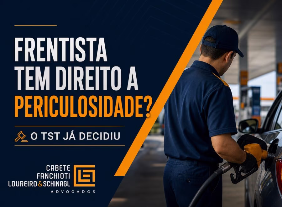 Imagem ilustrativa com fundo azul escuro, detalhes em laranja e branco, representando tema sobre direitos trabalhistas de frentistas e decisões do TST.