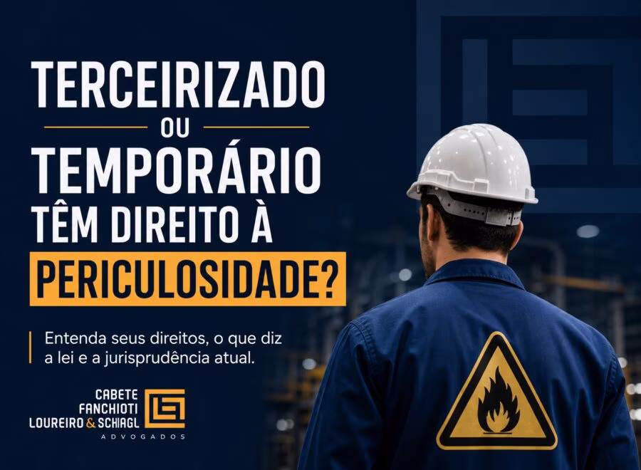 Profissional analisando documentos sobre direitos trabalhistas de terceirizados e temporários, com paleta de cores azul escuro e branco