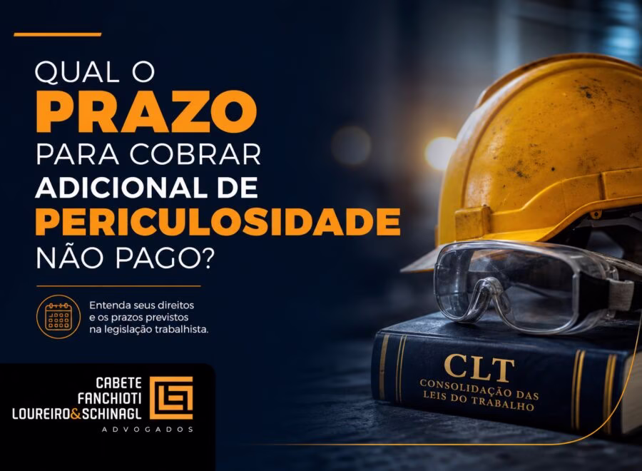 Imagem de cabeçalho profissional sobre prazo para cobrança de adicional de periculosidade não pago, com design moderno em cores azul, laranja e branco